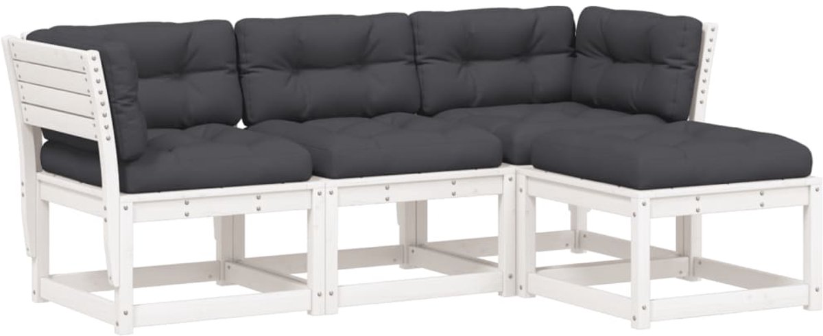 The Living Store 4-delige Loungeset met kussens massief grenenhout - Loungeset - Tuinset - Hout - Balkon - Terras