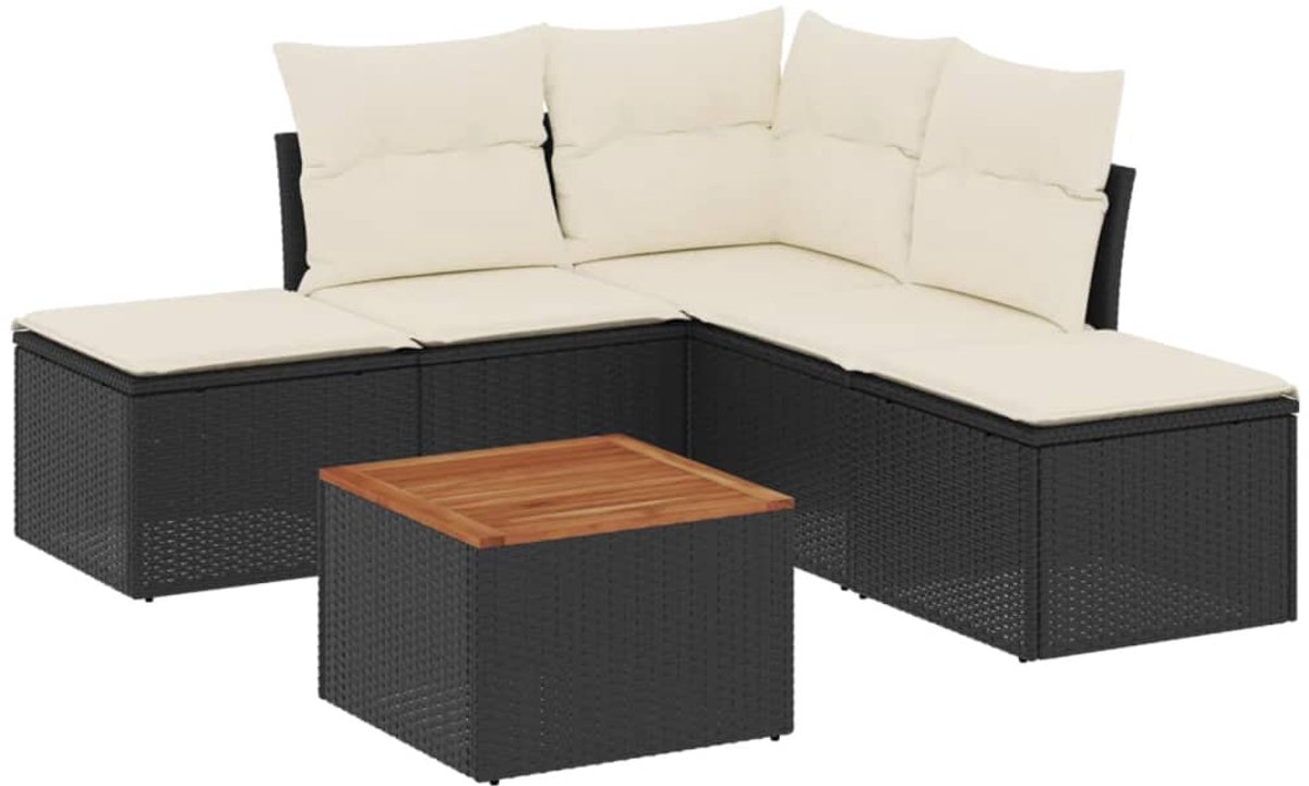 The Living Store 6-delige Loungeset met kussens poly rattan zwart - Loungebank - Lounge Set - Tuinlounge - Buitendining - Tuinmeubels