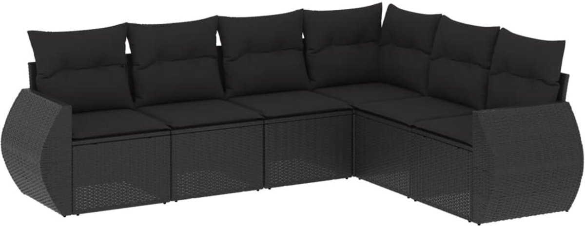 The Living Store 6-delige Loungeset met kussens poly rattan zwart - Loungebank - Tuinset - Lounge Set - Buitendecoratie - Tuinmeubels