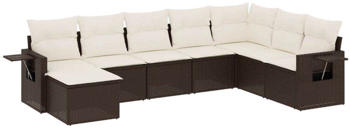 The Living Store 8-delige Loungeset met kussens poly rattan bruin - Loungeset - Tuinset - Lounge Set - Tuinmeubels - Pe Rattan