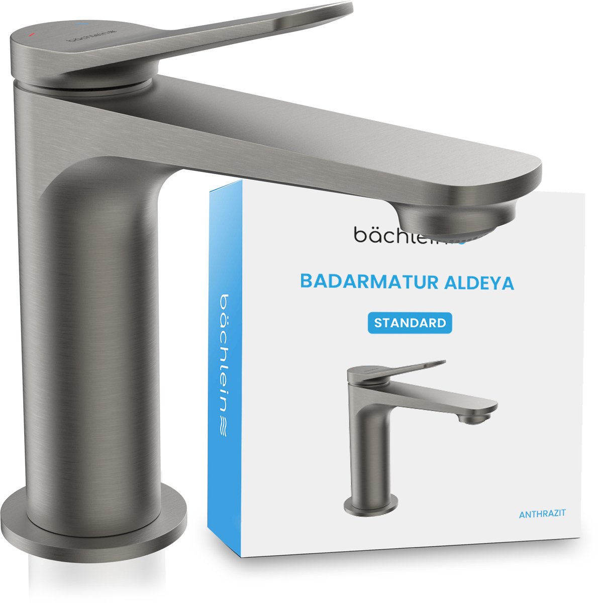 Bächlein badkamerkraan Aldeya in modern design, ééngreepsmengkraan met duurzame keramische cartouche en installatieset, badkamerkraan antraciet
