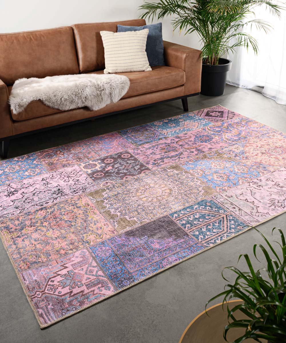 Patchwork vloerkleed - Fade Dreamer paars 140x200