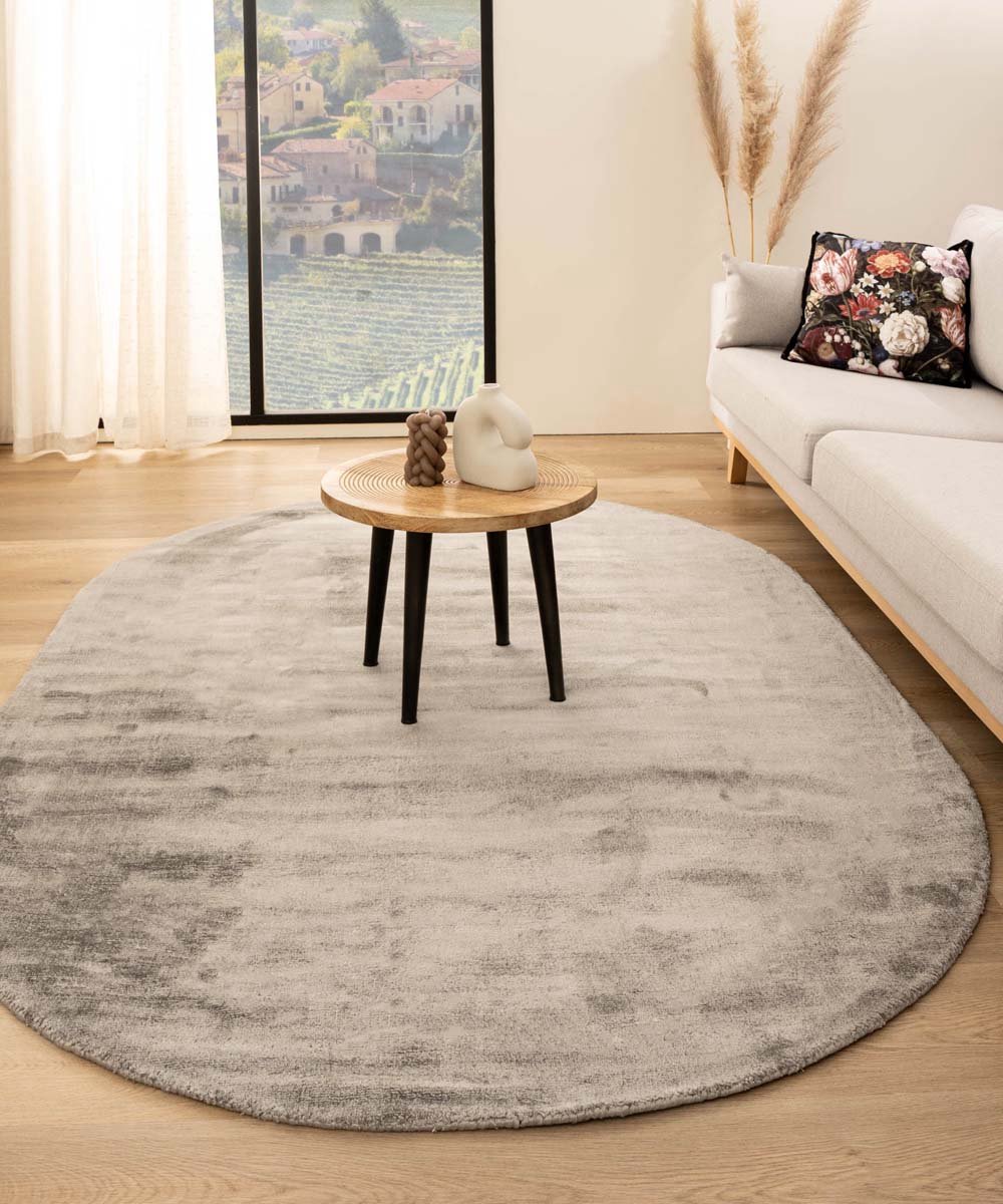 Viscose vloerkleed ovaal - Glamour zilver 200x300 cm