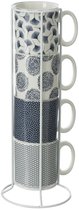 Tasses à Café Secret de Gourmet Japon - 4 pièces sur support métallique - Céramique - finition brillante - 240 ml - 7 x 8 cm