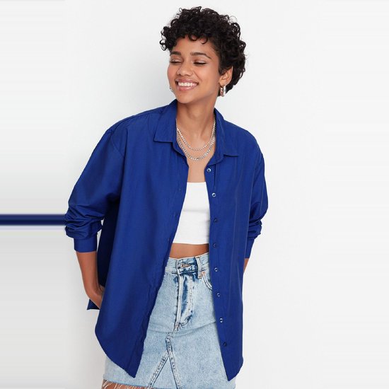 Chemise ample en coton tissé anthracite Trendyol Twoaw20Go0107