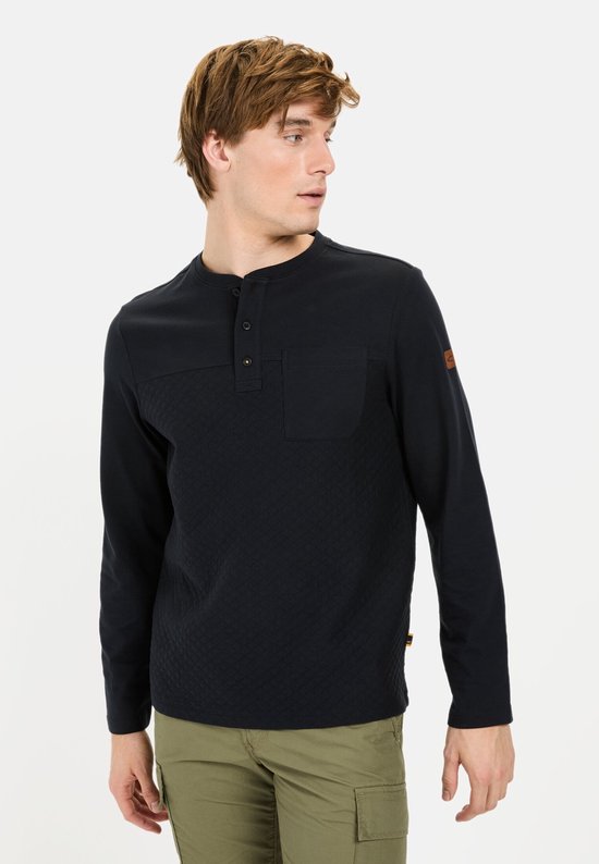 camel active Henley met lange mouwen en borstzak - Maat menswear-L - Donkerblauw