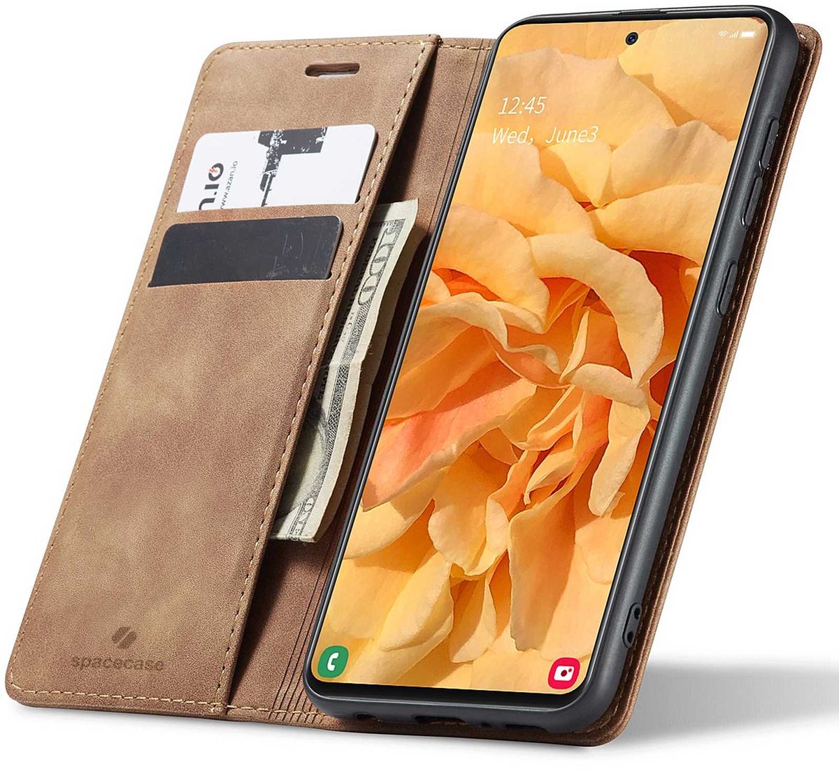 Spacecase Case Portefeuille Galaxy A51 Lichtbruin Leer