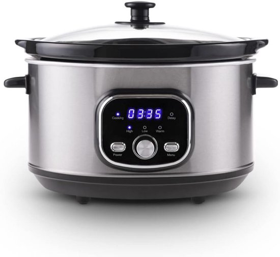 ApexArte® Slowcooker met Timer - Keramische Binnenpan - Hotpot - Zilver