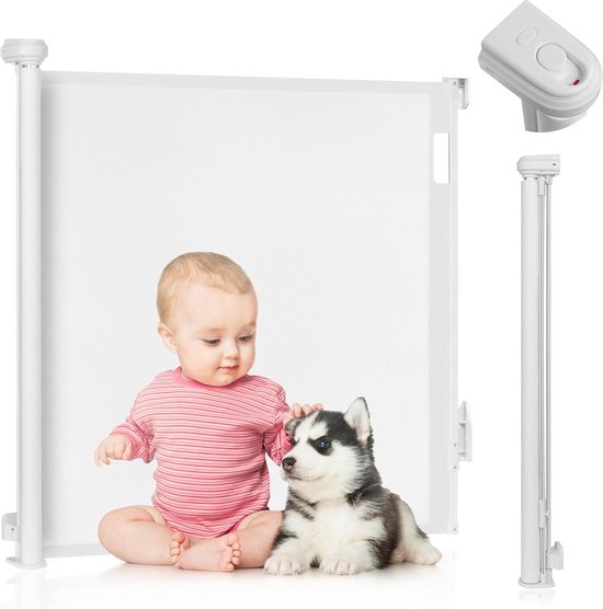 Barrière de sécurité rétractable - LIONELO Thea - 85 x 145 cm - Pas de seuil - Blanc
