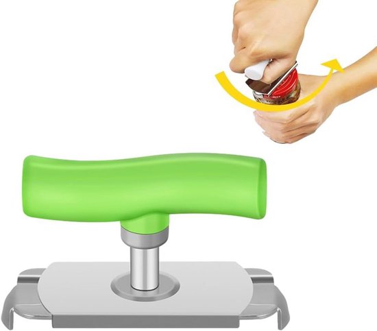 Effortless Opener voor Artritis, Werkbesparende blikopener, Roestvrij Staal, Glasopener, Schroefdekselopener, Seniorenvriendelijk, Familie- en Picknicktochtgezellig