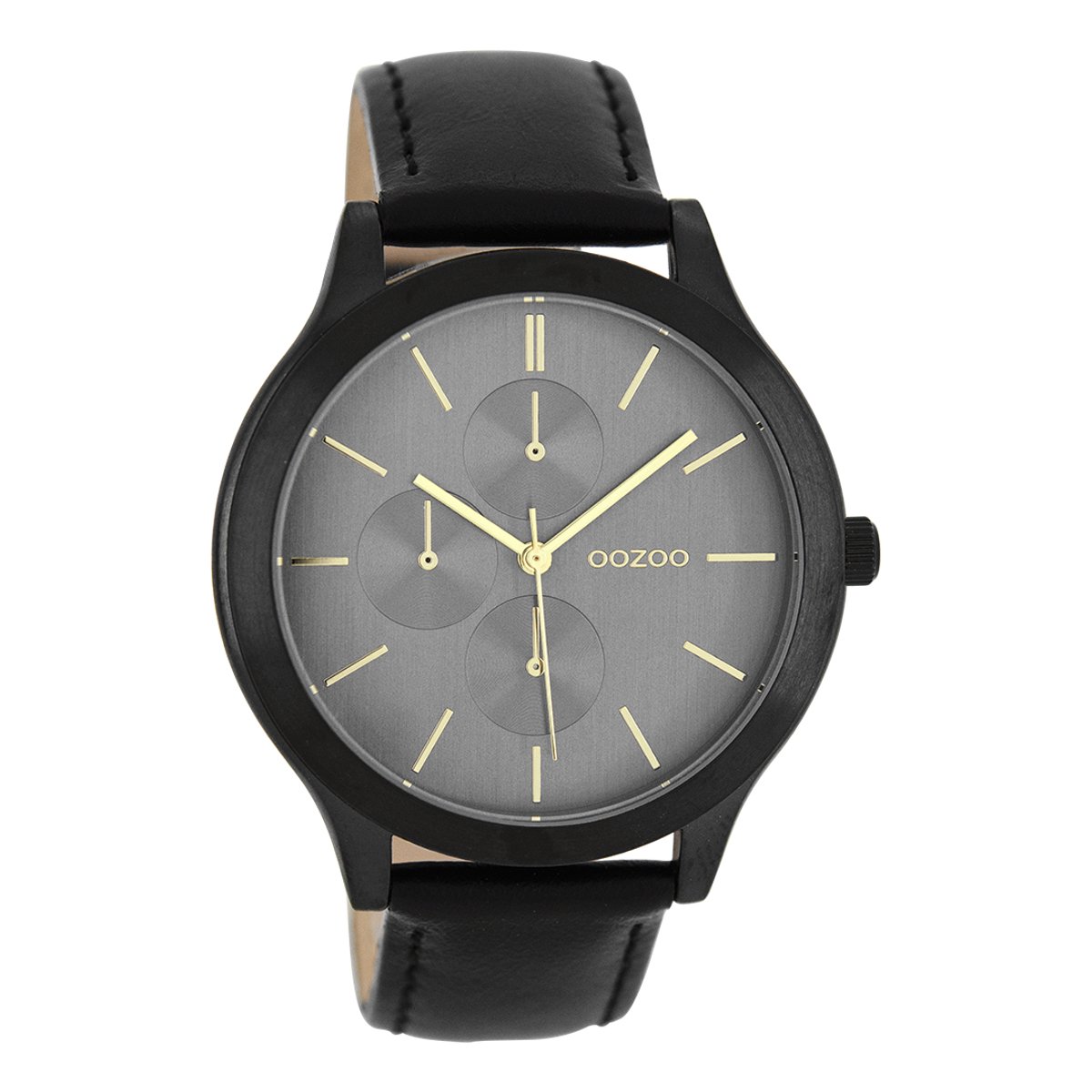 OOZOO Timepieces - Zwarte horloge met zwarte leren band - C8374