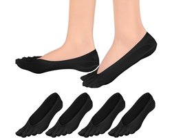 4stuks - Five Toe Socks - Teensokken - Comfortabele Sokken - runner teen sokken - Tabi sokken - No Show Low Cut Liner Sokken - vijfvingersokken - niet afzakken - ademende sokken - Katoenen Sportsokken - zwart