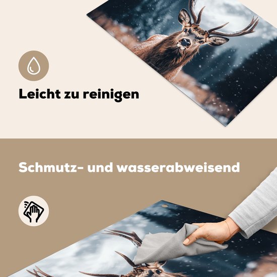 KitchenYeah® Protection plaque induction 90x52 cm - Cerf - Hiver - Tête de cerf - Neige - Bois - Protege plaque de cuisson - Couvre plaque induction - Protecteur d'induction - Cuisine