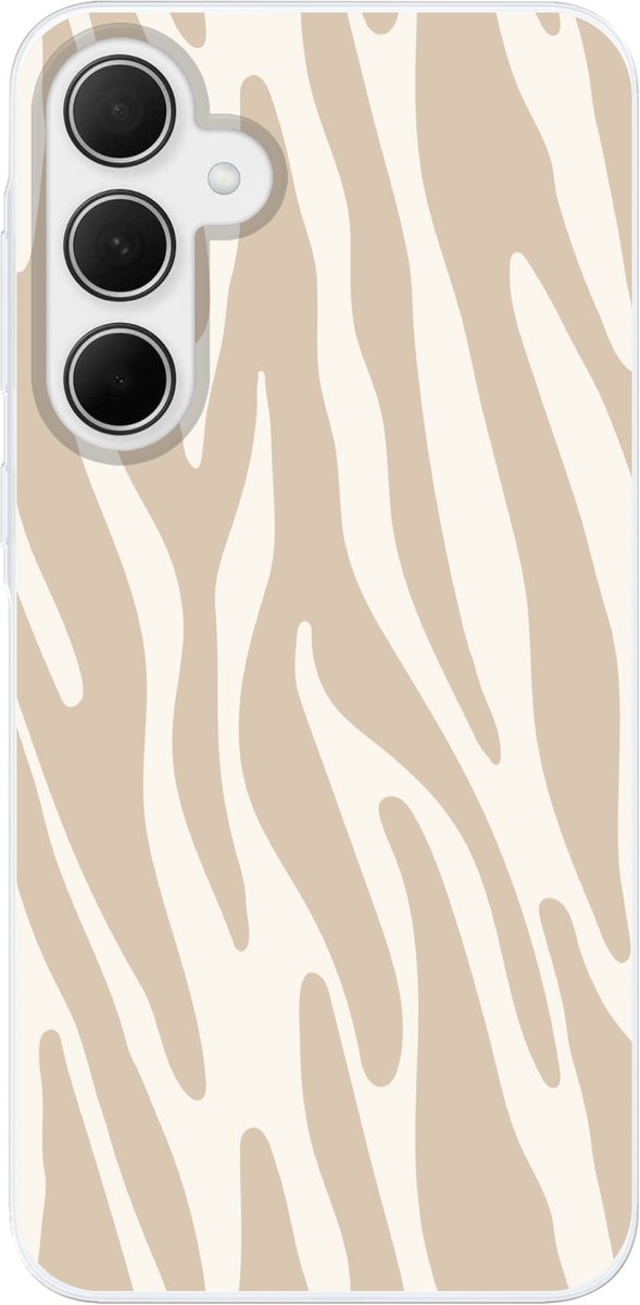 Telefoonhoesje Geschikt voor Samsung Galaxy A35 hoesje - Zebraprint - Beige - Wit - Dierenprint - Siliconen Telefoonhoesje Telefoonhoesje
