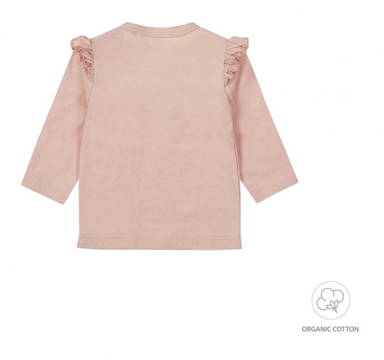 Roze longsleeve shirt met ruches op de schouders.