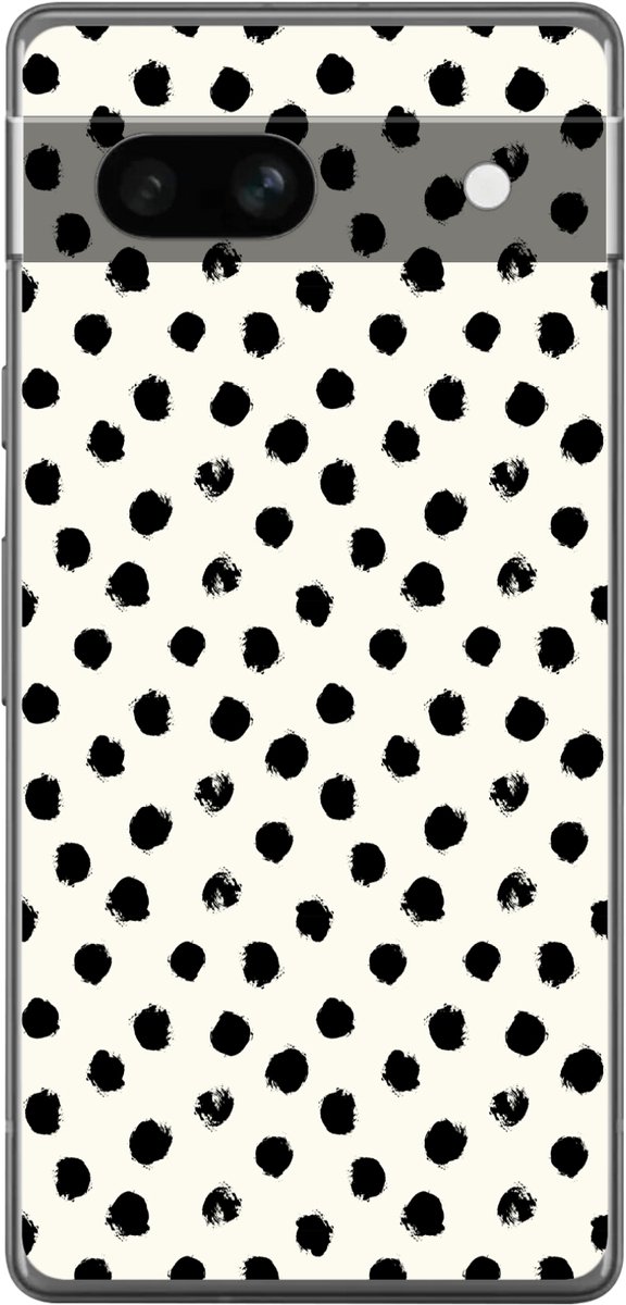 Telefoonhoesje Geschikt voor Google Pixel 7a hoesje - Stippen - Zwart - Wit - Print - Minimalistisch - Siliconen Telefoonhoesje Telefoonhoesje