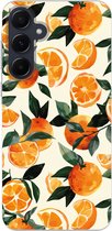 Coque de téléphone compatible avec Samsung Galaxy A55 - Oranges - Fruits - Feuilles - Oranje - Vert - Beige - Coque de téléphone en Siliconen