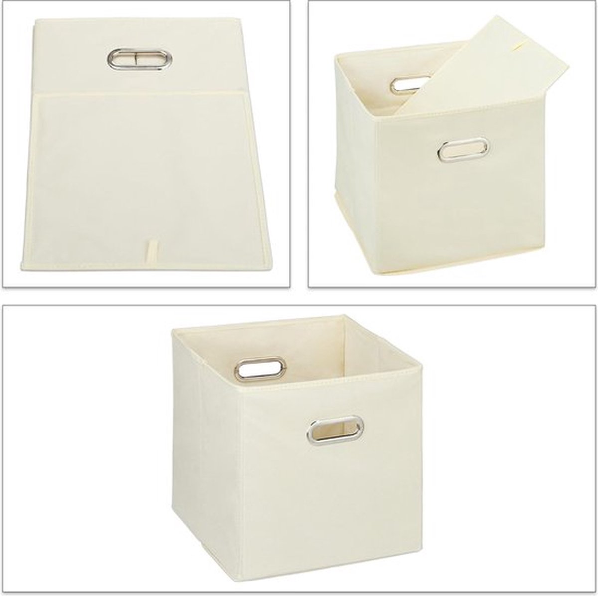 opbergmand, set van 4, opvouwbare kastmanden, HBD: 30x30x30 cm, 2 handgrepen, stoffen opbergers, crème