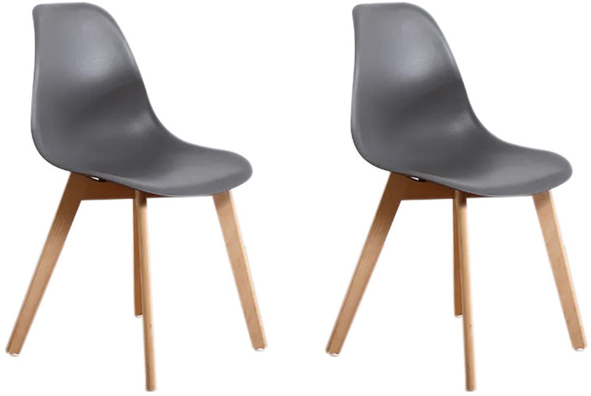 Viking Choice KITO - Eetkamerstoelen - set van 2 eettafel stoelen - grijs met beukenhouten poten