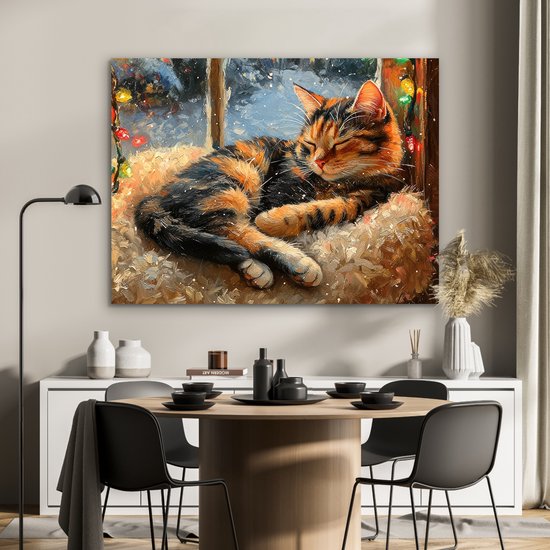 Tableau aluminium 120x90 cm - Décoration murale métal - Chat - Noël - Hiver - Animal - Décoration murale métallique salon - Décoration industrielle - Photo sur dibond - Accessoires industriels chambre à coucher