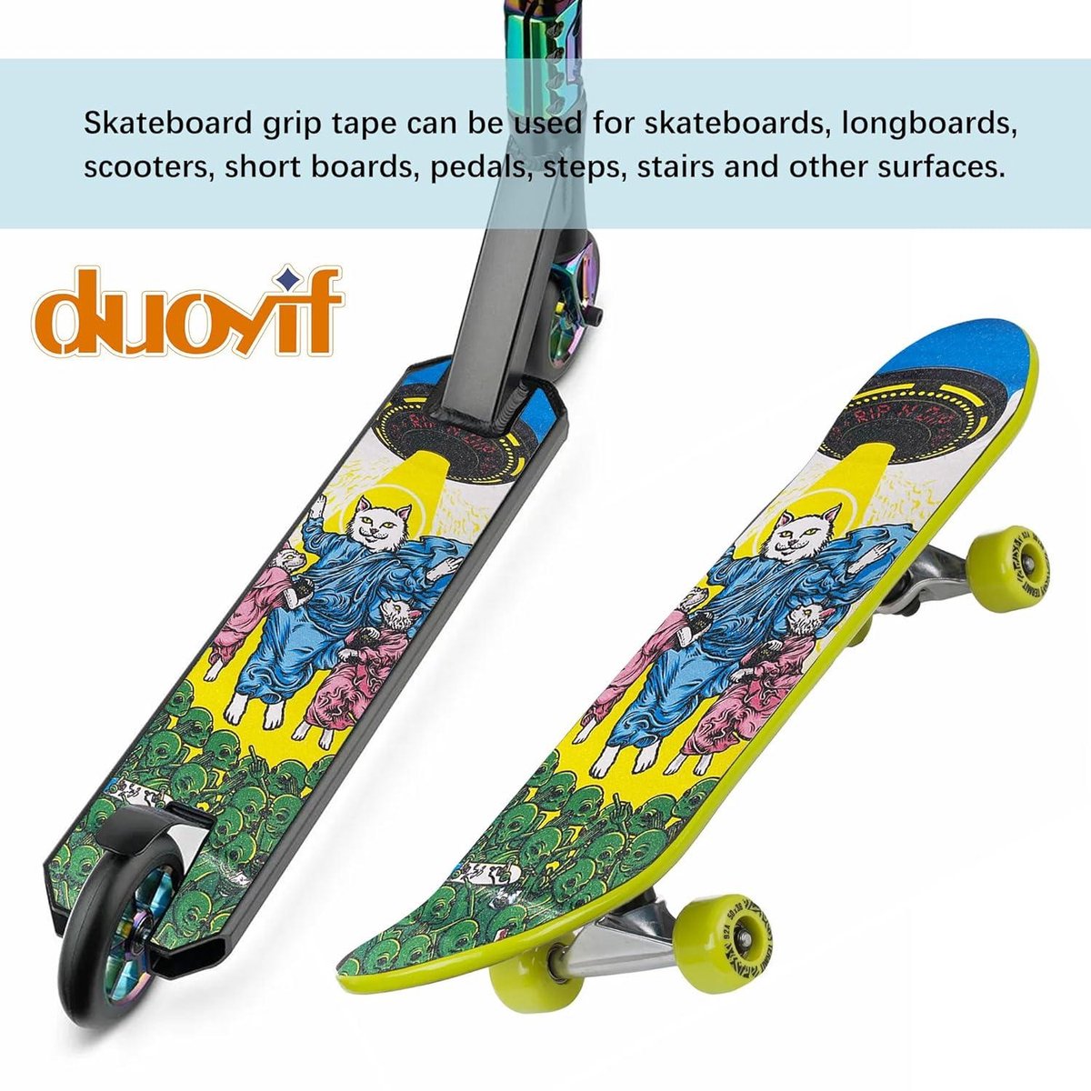Grip Tape Skateboard - Anti-slip, slijtvast glaspapier voor skateboard, longboards en scooter (kleine kat 84 x 23 cm)