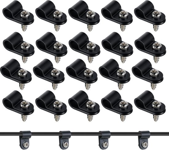 leruiyezs Kabelklemmen om te schroeven, R-type 6,4 mm, van nylon, kabelklemmen, schroefbaar, met schroeven, voor stroomkabel, netwerkkabel, kabelgoot, kabelgoot, orde, garage, huis, kantoor, set, 100