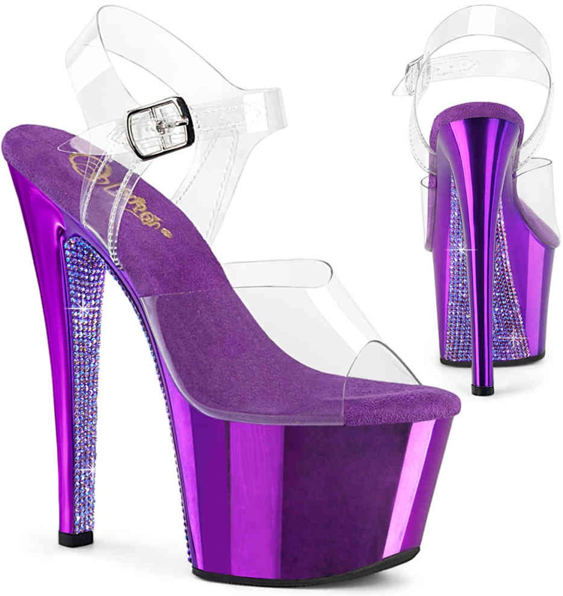 Pleaser SKY-308CHRS Sandaal met enkelband 38 Shoes Transparant Paars
