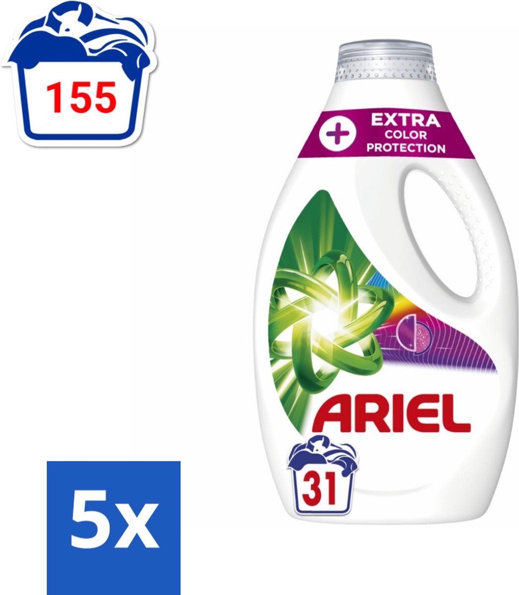 5 x Ariel Original - Extra Kleurbescherming - Vloeibaar Wasmiddel - Gekleurde Was - 31 Wasbeurten - Kleurbescherming - Wasmiddel - Gekleurde Was - Koud Wassen - Vezelverjonging