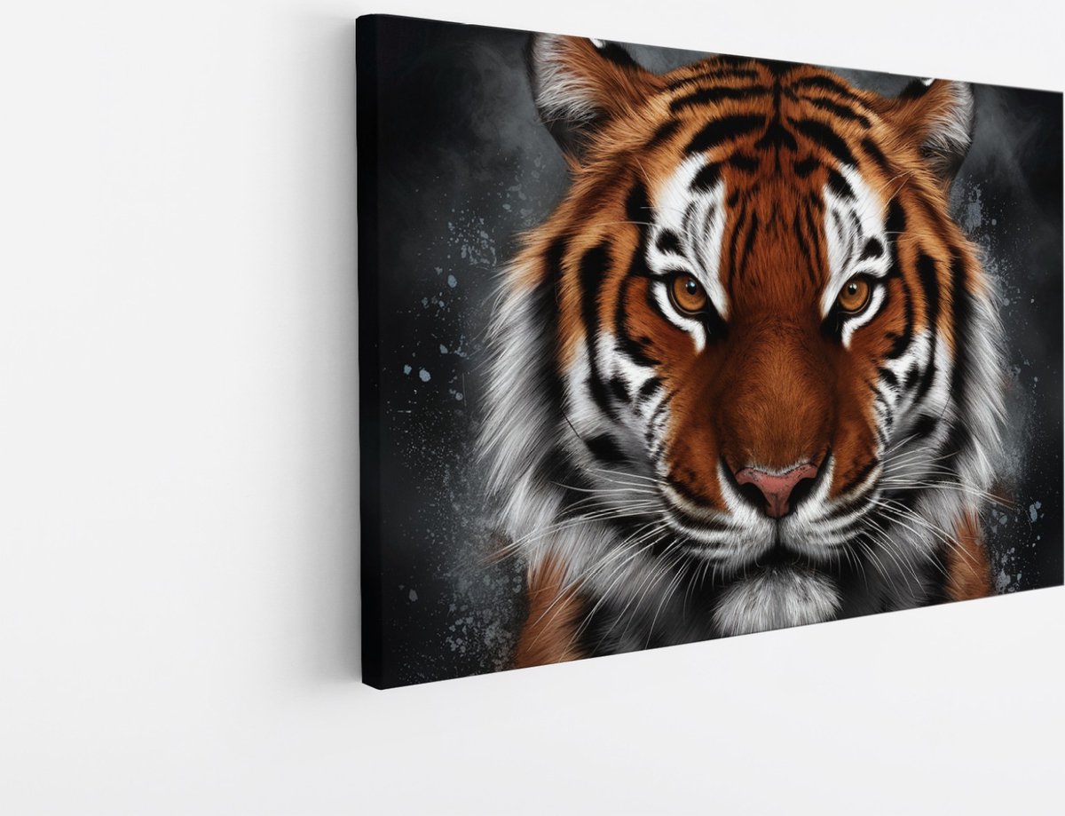Saammp Canvas Schilderij - Tijger Portret - Abstract - Natuur - Dieren - 45x30 - Foto op canvas - Wanddecoratie - muurdecoratie Woonkamer - Slaapkamer decoratie - Canvas Print Multicolor