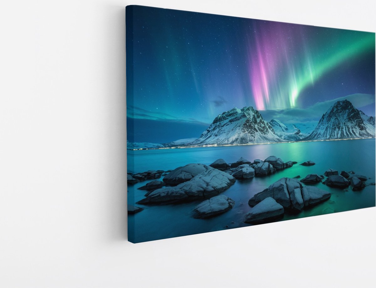 Saammp Canvas Schilderij - Noorderlicht - Natuur - Landschap - 120x80 - Foto op canvas - Wanddecoratie - Muurdecoratie Woonkamer - Slaapkamer decoratie - Canvas Print Multicolor