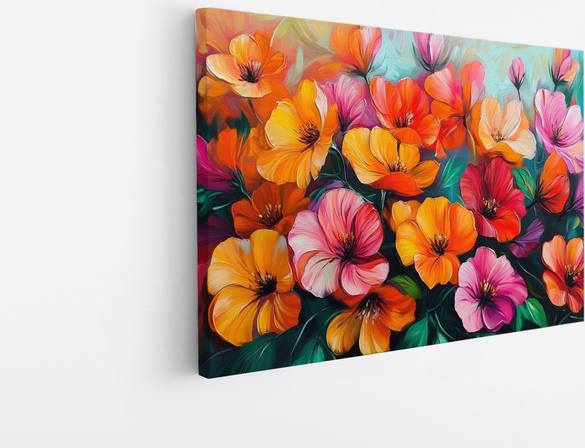 Saammp Canvas Schilderij - Oranje Roze Gekleurde Bloemen - Natuur - Abstract - 30x20 - Foto op canvas - Wanddecoratie - Muurdecoratie Woonkamer - Kantoor Decoratie Multicolor
