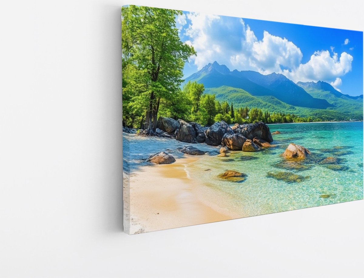 Saammp Canvas Schilderij - Tropisch strand - Zee - 60x40 - Foto op canvas - Wanddecoratie - muurdecoratie Woonkamer - Slaapkamer decoratie - Canvas Print Multicolor
