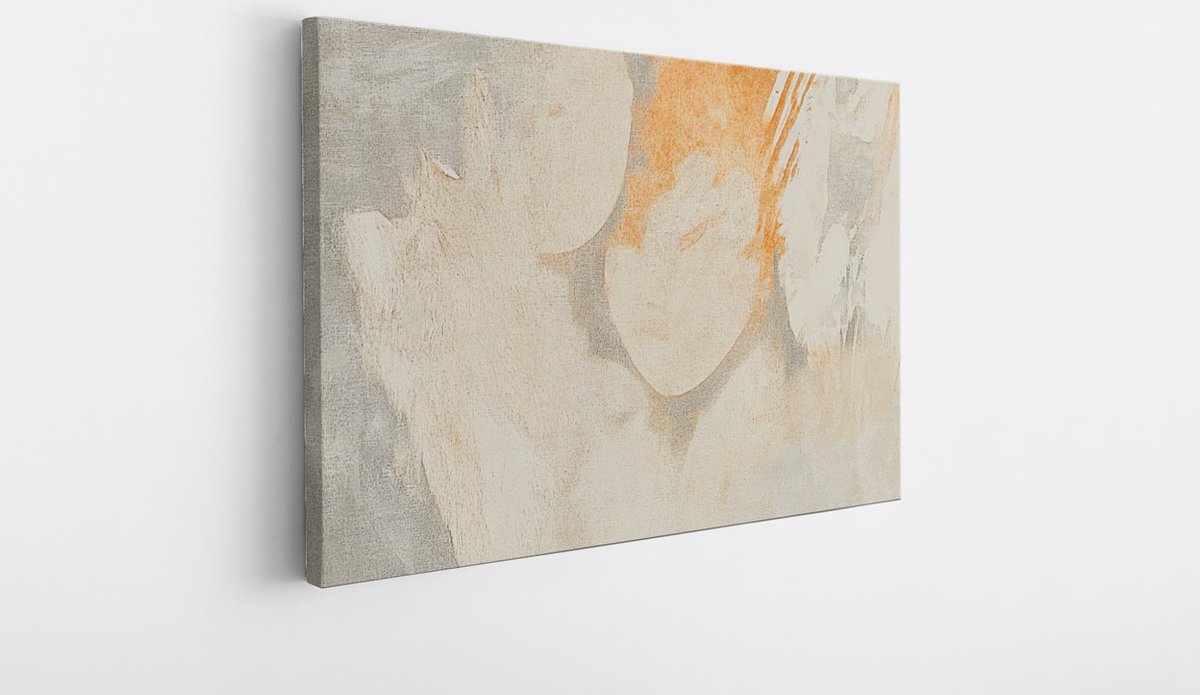 Saammp Canvas Schilderij - Beige penseelstreken - Oranje - Abstract kunstwerk - 50x40 - Foto op canvas - Wanddecoratie - Muurdecoratie Woonkamer - Slaapkamer decoratie - Canvas Print Multicolor