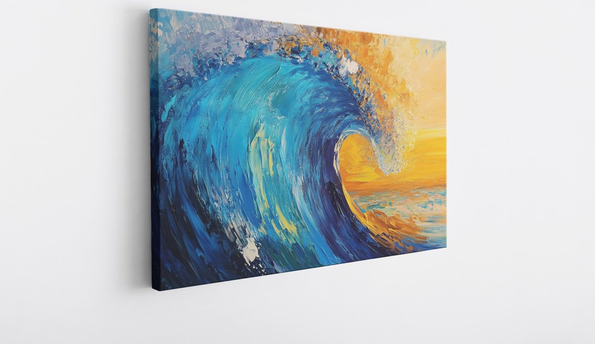 Saammp Canvas Schilderij - Blauwe golf - Abstract kunstwerk - 50x40 - Foto op canvas - Wanddecoratie - Muurdecoratie Woonkamer - Slaapkamer decoratie - Canvas Print Multicolor