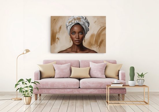 Tableau sur toile Saammp - Femme africaine - Bijoux - abstrait - Or - 50x40 - Photo sur toile - Décoration murale - Décoration murale murale Salon - Décoration chambre - Impression sur toile