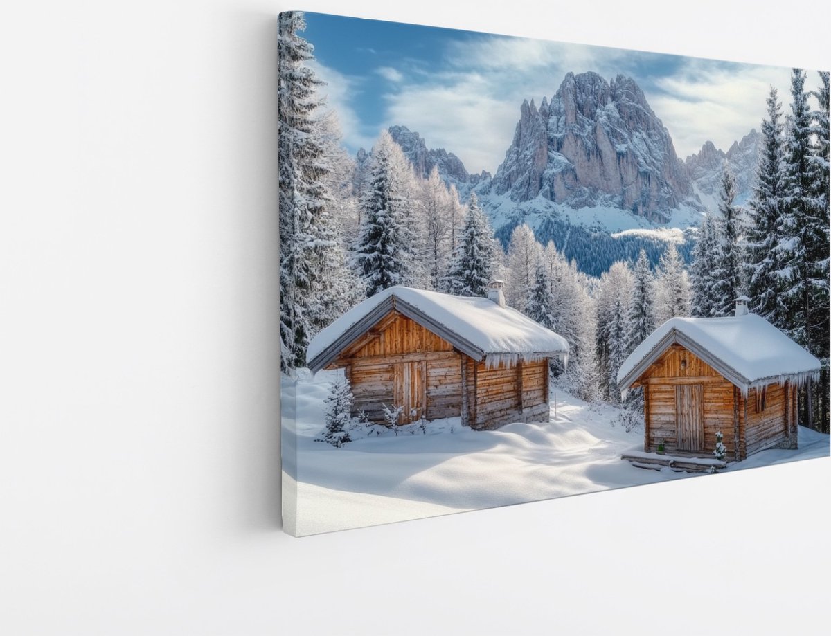 Saammp Canvas Schilderij - 2 Besneeuwde Huizen - Natuur - Landschap - 50x40 - Foto op canvas - Wanddecoratie - Muurdecoratie Woonkamer - Slaapkamer decoratie - Canvas Print Multicolor