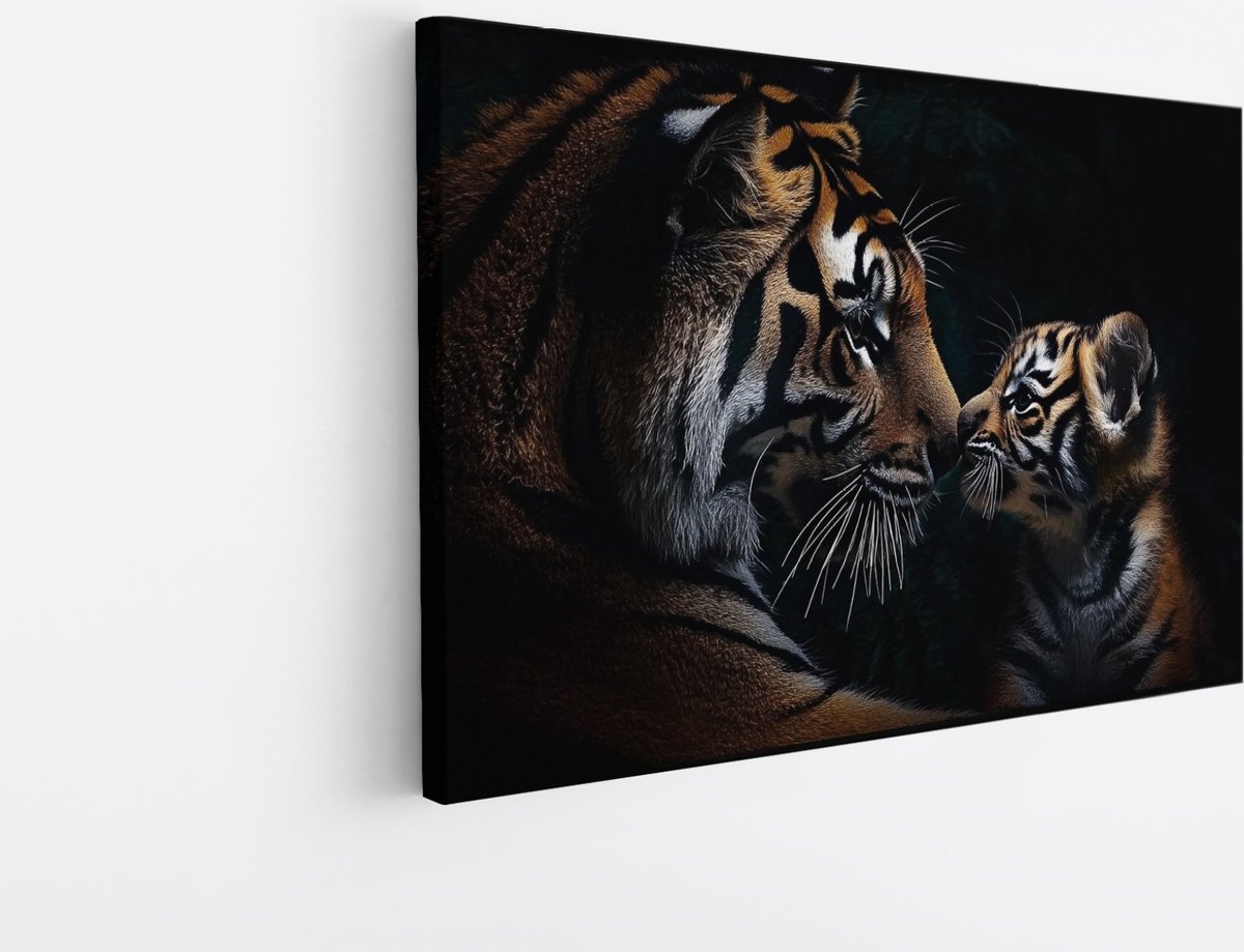 Saammp Canvas Schilderij - Tijger welp met familie - Natuur - Dieren - 50x40 - Foto op canvas - Wanddecoratie - muurdecoratie Woonkamer - Slaapkamer decoratie - Canvas Print Multicolor