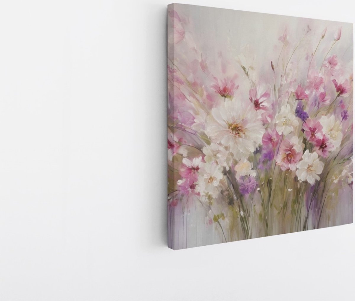 Saammp Canvas Schilderij - Abstracte Bloemen - Roze - Paars - 20x20 - Foto op canvas - Wanddecoratie - Muurdecoratie Woonkamer - Kantoor Decoratie Multicolor