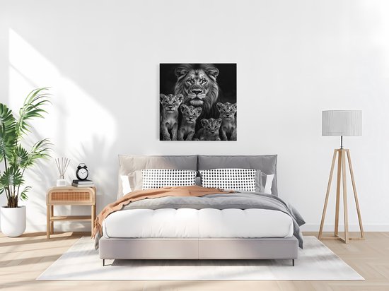 Saammp Canvas Schilderij - Grote Leeuwen familie - Natuur - Dieren - 20x20 - Foto op canvas - Wanddecoratie - Muurdecoratie Woonkamer - Slaapkamer decoratie - Canvas Print