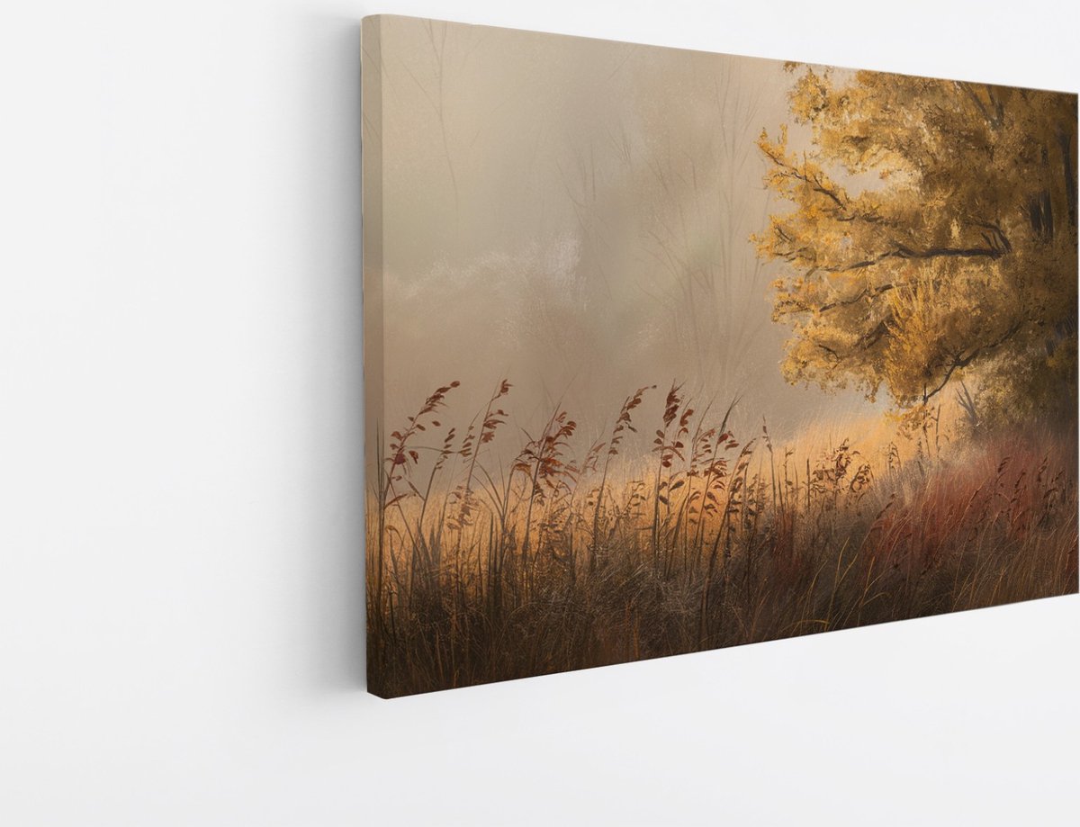 Saammp Canvas Schilderij - Gele Boom - Bloemen - Landschap - Natuur - 90x60 - Foto op canvas - Wanddecoratie - Muurdecoratie Woonkamer - Slaapkamer decoratie - Canvas Print Multicolor