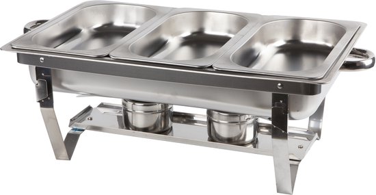Alora Chafing Dish chrome 3 bakken per 3 - Voedsel Verwamer - Voedsel Warmhouden - met Deksel - Buffetwarmer - Roestvrij Staal - Chrome - Earmhoudplaat - Bain Marie - Warmhoudbakken - Warmhoudschalen — afbeelding 2
