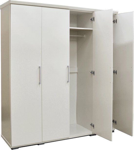 Armoire Interiax «Mila» – 4 Portes, 1 cintre et 6 Étagères | Blanc | 183x160x52cm