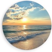 Saammp Muurcirkel Hout - Strand - Zee - Zonsondergang - Ø 50 - Wandcirkel - Wanddecoratie Cirkel - muurdecoratie Woonkamer - Slaapkamer decoratie - Rond Schilderij