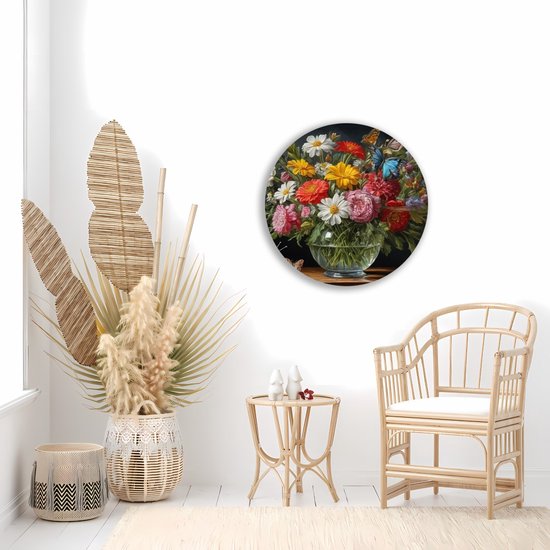 Saammp Forex Wall Circle - Vase avec fleurs - Coloré - Nature - Ø 40 - Cercle mural - Cercle de Décoration murale - Décoration murale Salon - Décoration de bureau