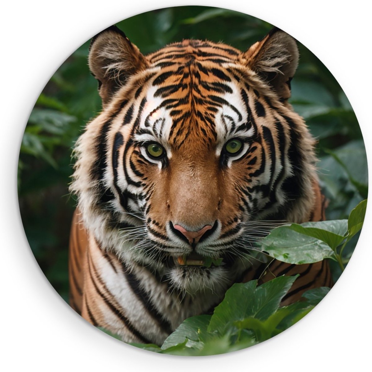 Saammp Muurcirkel Hout -Tijger in de Natuur - Dieren - Ø 40 - Wandcirkel - Wanddecoratie Cirkel - Muurdecoratie Woonkamer - Slaapkamer decoratie - Rond Schilderij