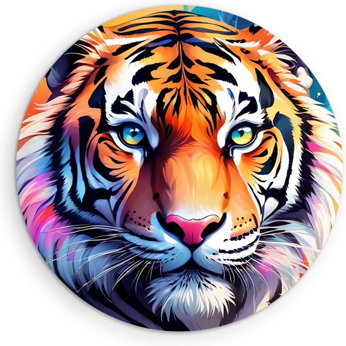 Saammp Forex Muurcirkel - Tijger - Verfspetters - Dieren - Abstract - Ø 60 - Wandcirkel - Wanddecoratie Cirkel - muurdecoratie Woonkamer - Slaapkamer decoratie - Rond Schilderij