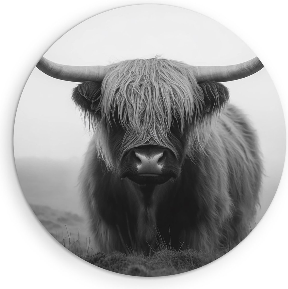 Saammp Muurcirkel Hout Schotse Hooglander Koe - Abstract - Dieren - Natuur - Ø 40 - Wandcirkel - Wanddecoratie Cirkel - muurdecoratie Woonkamer - Slaapkamer decoratie - Rond Schilderij
