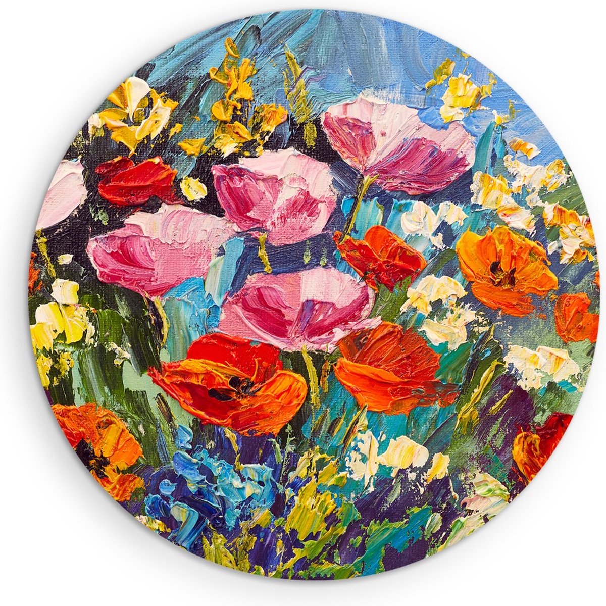Saammp Forex Muurcirkel - Expressieve Bloemen - Natuur - Abstract - Ø 80 - Wandcirkel - Wanddecoratie Cirkel - Muurdecoratie Woonkamer - Kantoor Decoratie