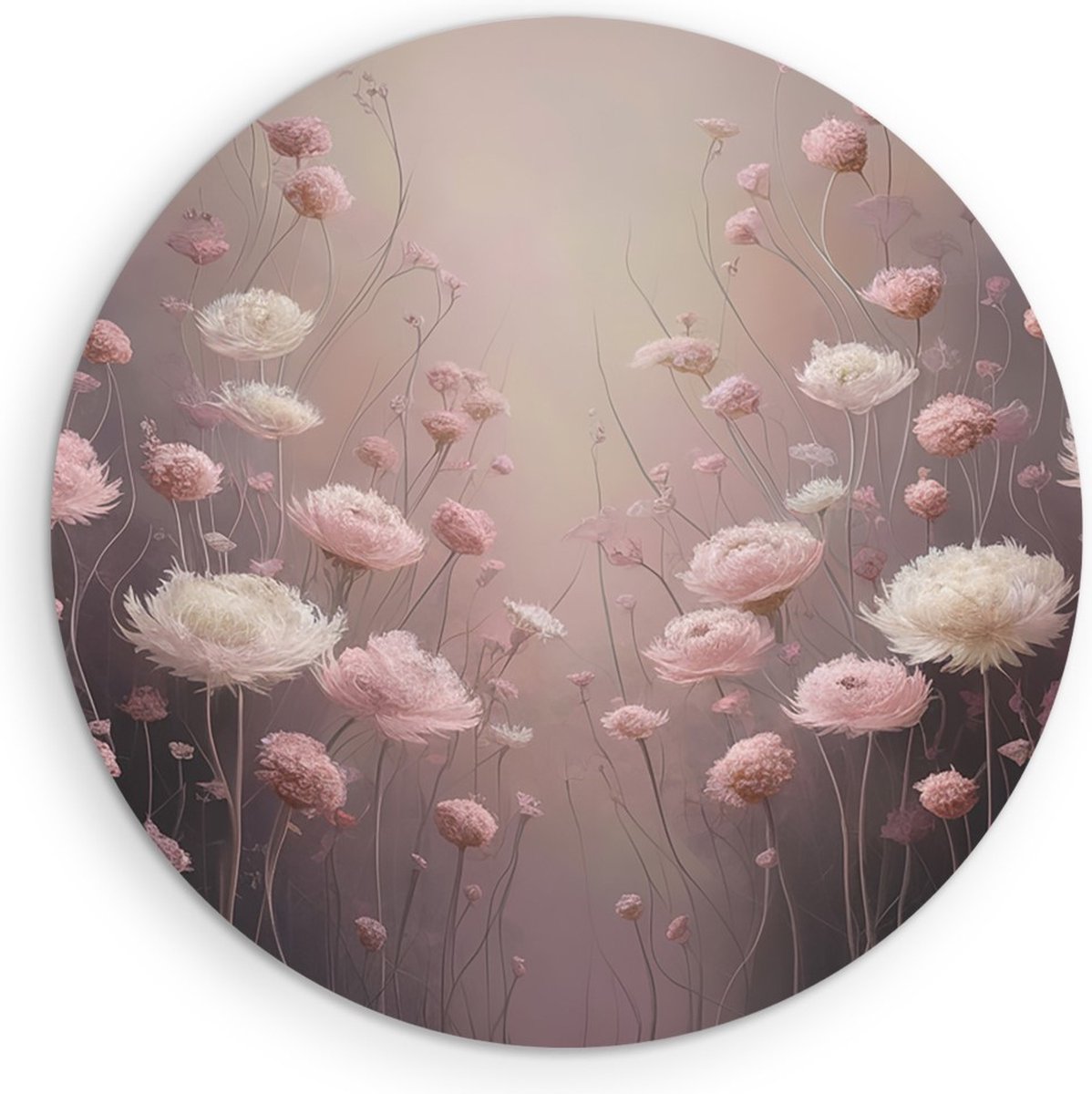 Saammp Forex Muurcirkel - Roze - Bloemen - Natuur - Ø 80 - Wandcirkel - Wanddecoratie Cirkel - Muurdecoratie Woonkamer - Kantoor Decoratie