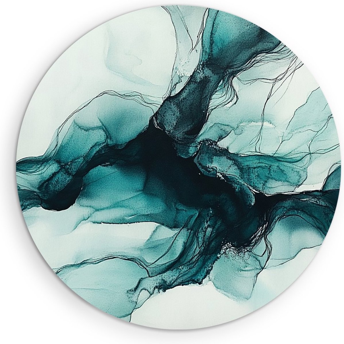 Saammp Forex Muurcirkel - zeegroen - marmer - Zwart - Abstracte Wanddecoratie Cirkel- Ø 60 - Wandcirkel - Wanddecoratie Cirkel - Muurdecoratie Woonkamer - Kantoor Decoratie